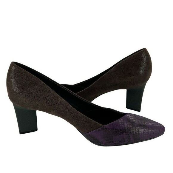 LOGO by Lori Goldstein Kate Shoes Women 7.5 Leather Pointed Toe Block Purple NEW - Picture 2 of 9